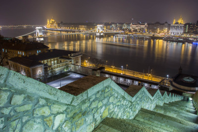 Stairs of Várkert Bazár and Chain Bridge
